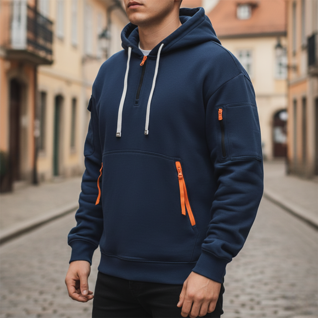 Felpa con zip da uomo con cappuccio