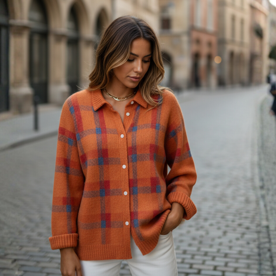 Sweater-skjorte til kvinder med tern