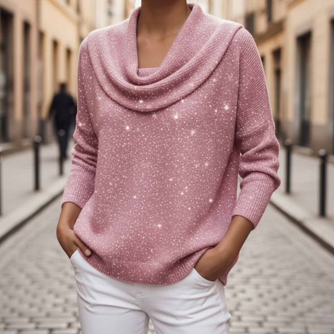 Maglione da donna in lurex con collo alto