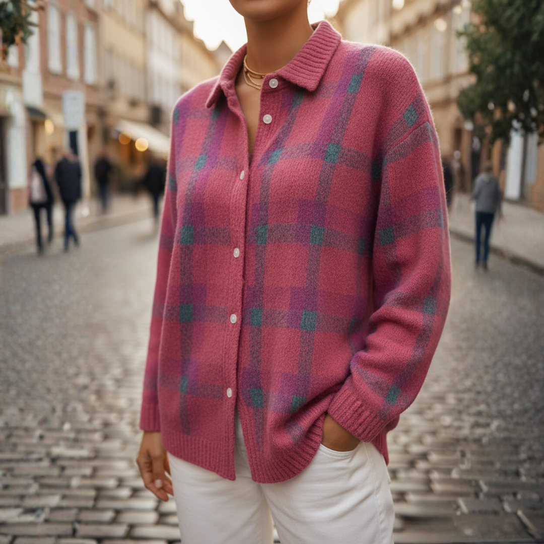 Sweater-skjorte til kvinder med tern