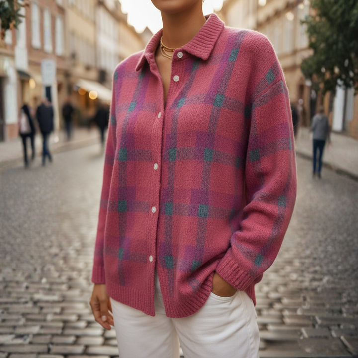 Sweater-skjorte til kvinder med tern