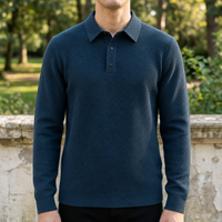 Men's Textured Knit Long Sleeve Polo Shirt