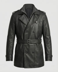 Men's Black Double-Breasted Knee Length Trench Coat