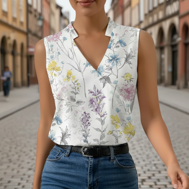 Sleeveless Blouse with Crossed V-Neck Solid Color for Women