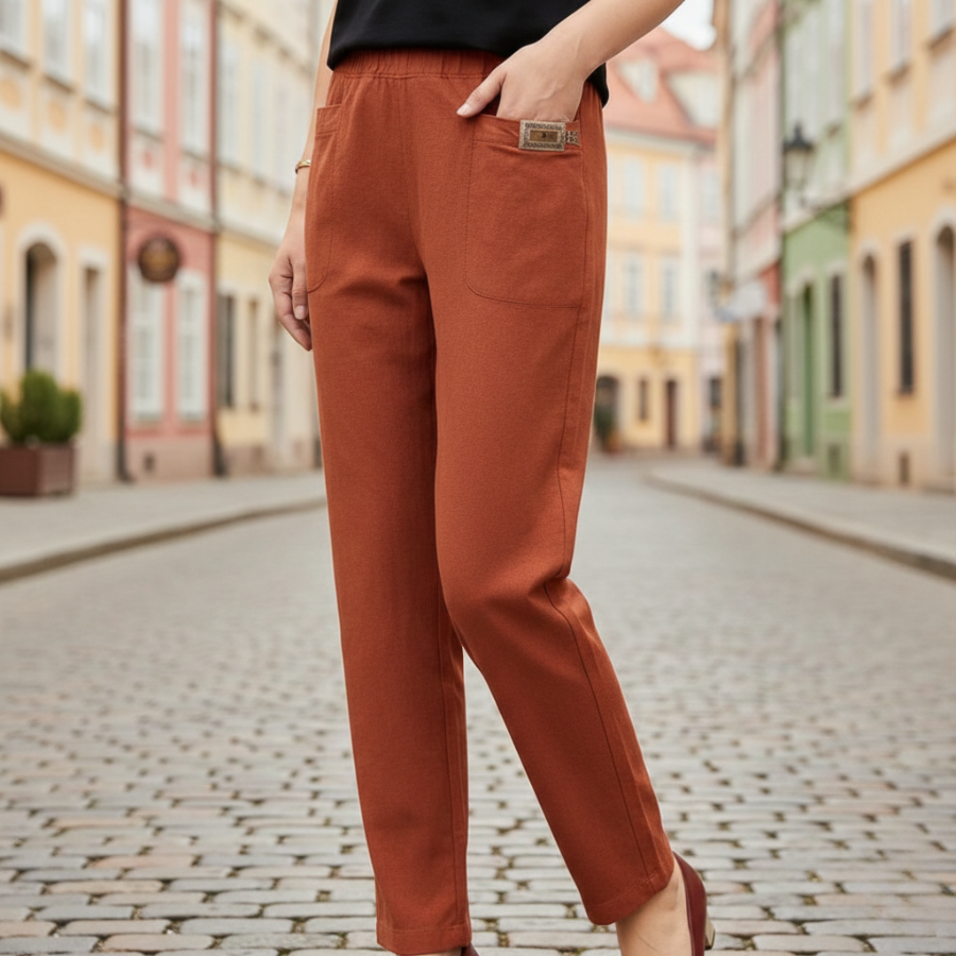 Cotton and Polyester Pants with Elastic Waist for Women
