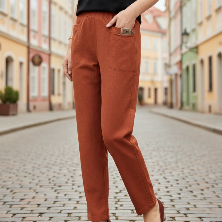 Cotton and Polyester Pants with Elastic Waist for Women
