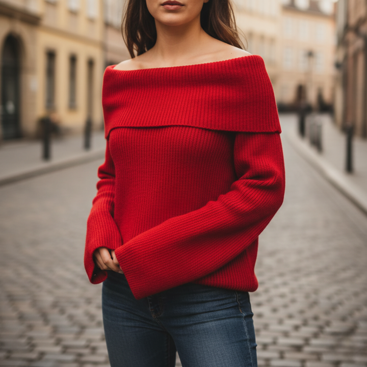 Ribbet off-shoulder-top til kvinder i blandede stoffer