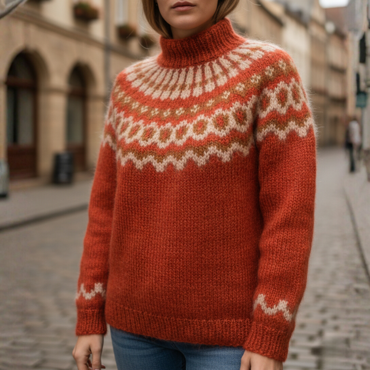 Maglione invernale jacquard da donna con collo alto