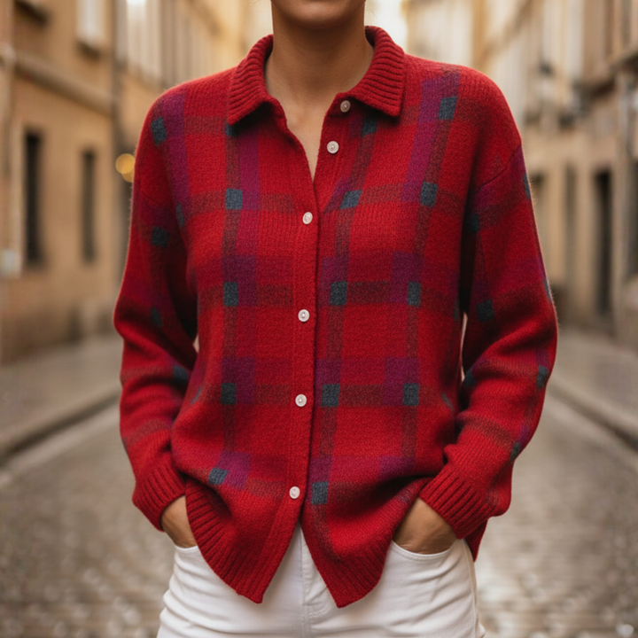 Sweater-skjorte til kvinder med tern