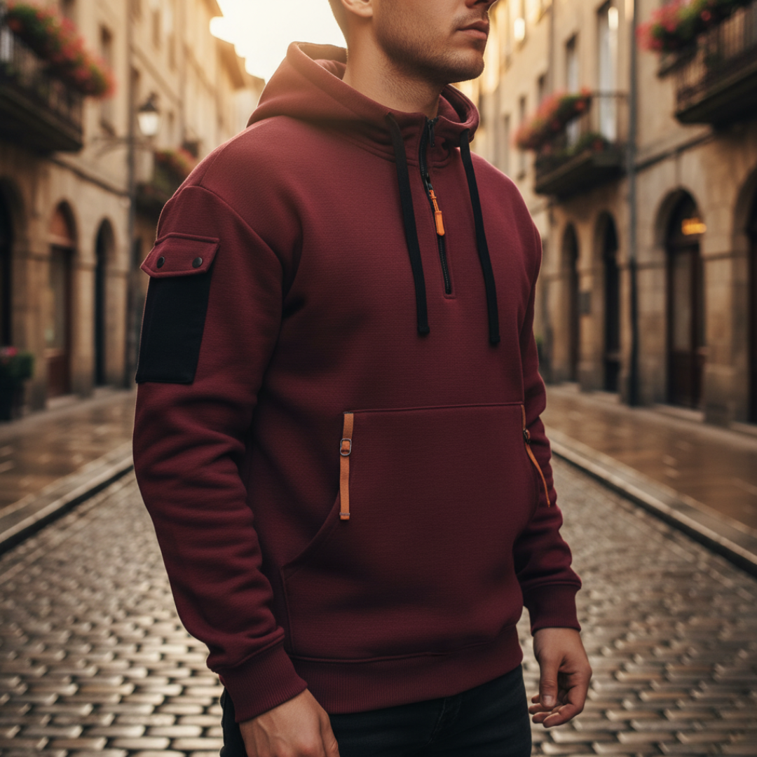 Felpa con zip da uomo con cappuccio