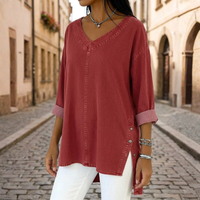 Women's Tunic Soft Fit V-Neck Side Split Three-Quarter Sleeve
