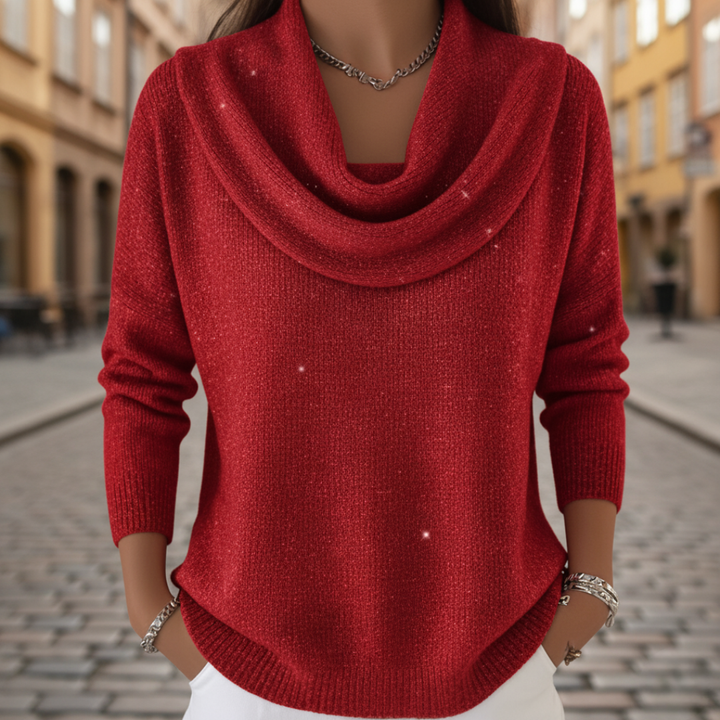 Maglione da donna in lurex con collo alto