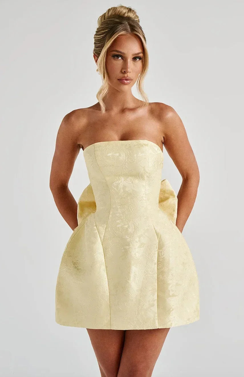 Women's Elegant Jacquard Dress | Sleeveless V-Neck Ceremony Gown 1