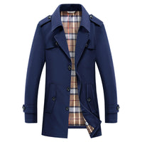 Men's Classic Plaid Lined Button Trench Coat