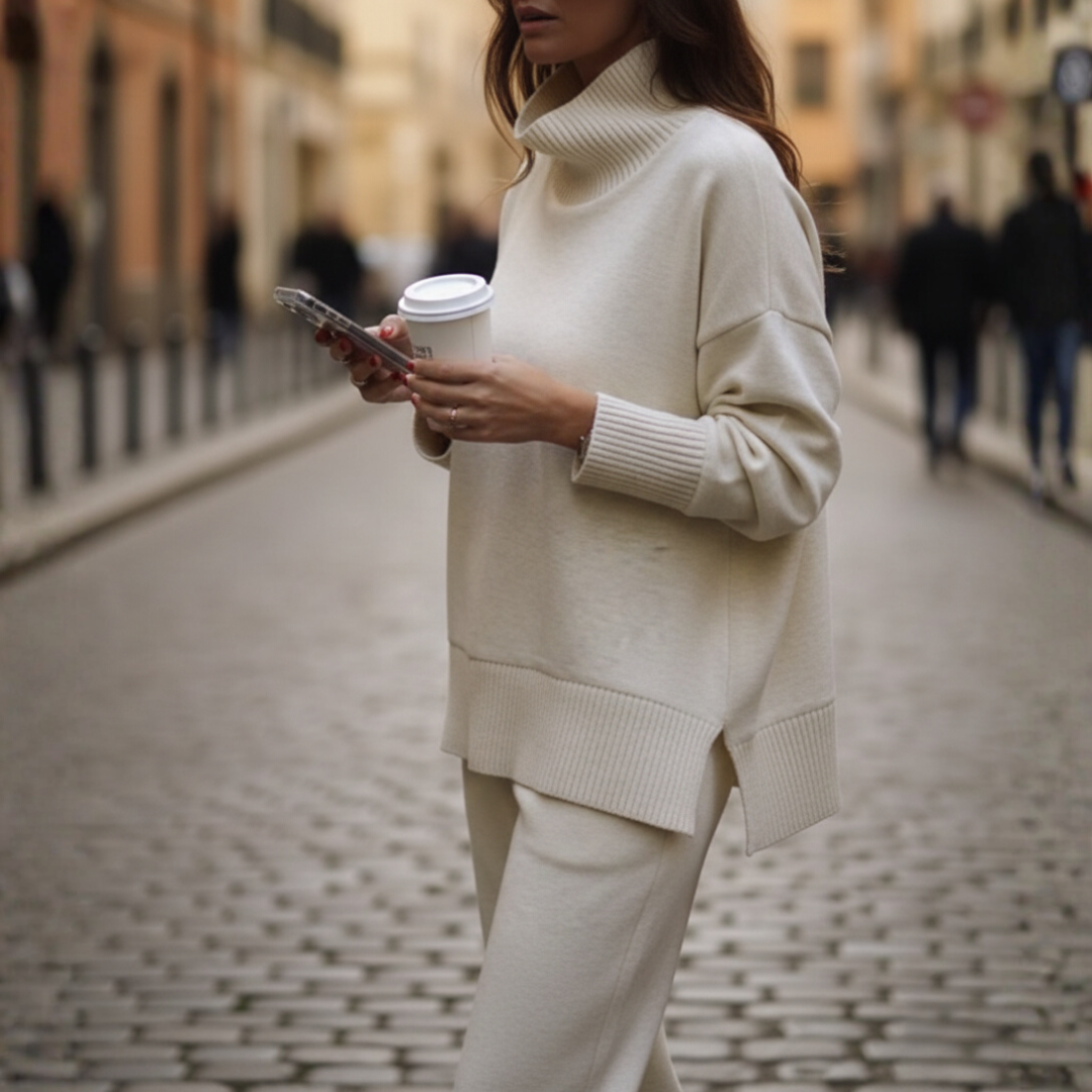 Completo da donna in maglia con pantaloni in maglia