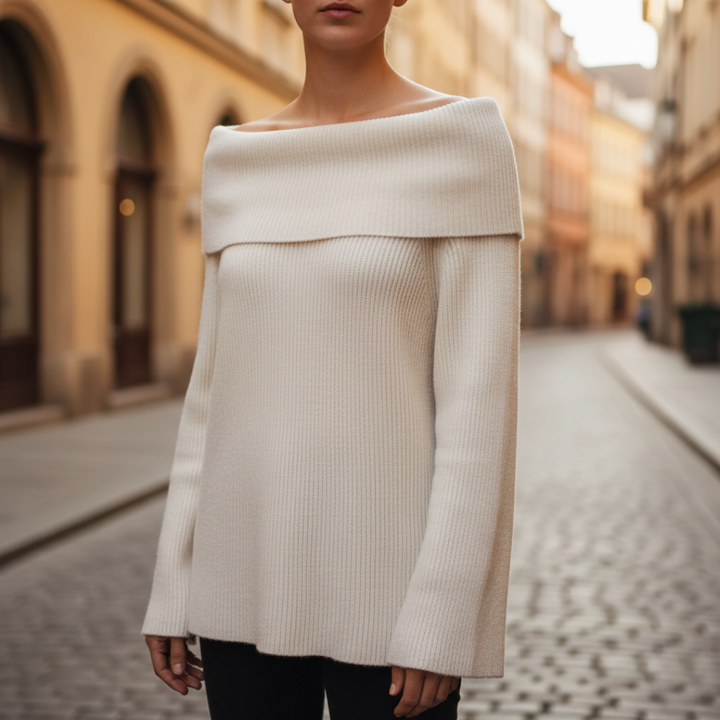 Ribbet off-shoulder-top til kvinder i blandede stoffer
