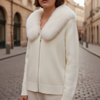 Women's Mixed Fabric Jacket with Synthetic Fur Collar