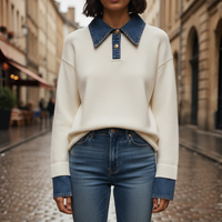 Women's Sweater with Denim Collar