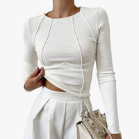 Women's Cropped Rib Knit Long Sleeve Tee